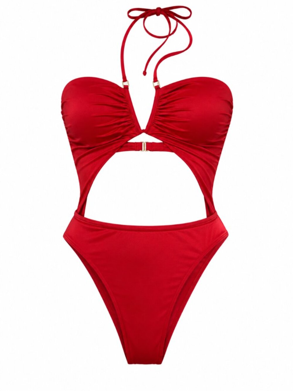 NWT Seatonic Red Cut-Out V-Wire Halter One Piece Swimsuit XL